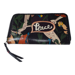 Sak Roots Coated Embroidered Zip Around Wallet Clutch Purse 8"L